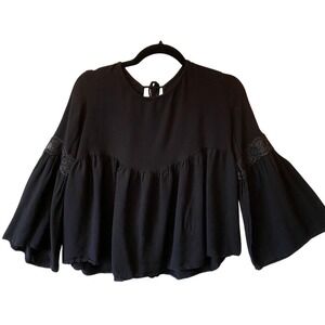 Altar'd State Blouse Womens Size S Small Black Long Sleeve‎ Top Lightweight